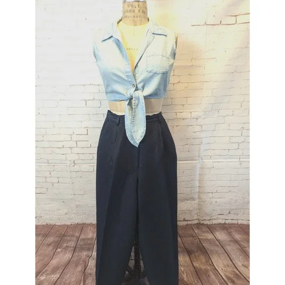 Petite Sophisticate Womens Slacks Trouser Size 8P Navy Blue Pleated High Waist - Picture 1 of 7